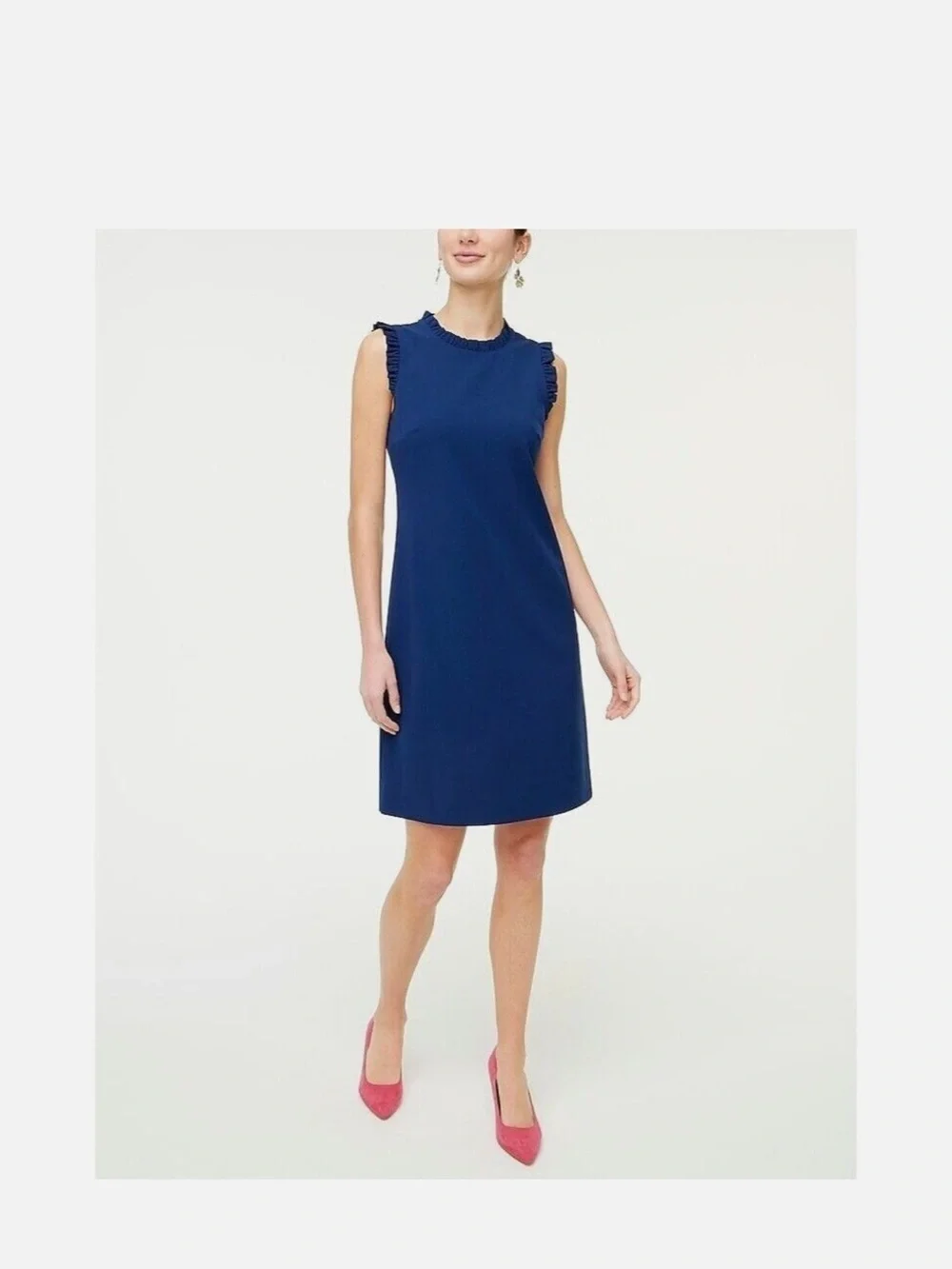 J. Crew Navy Sleeveless Shift Dress with Ruffle Trim